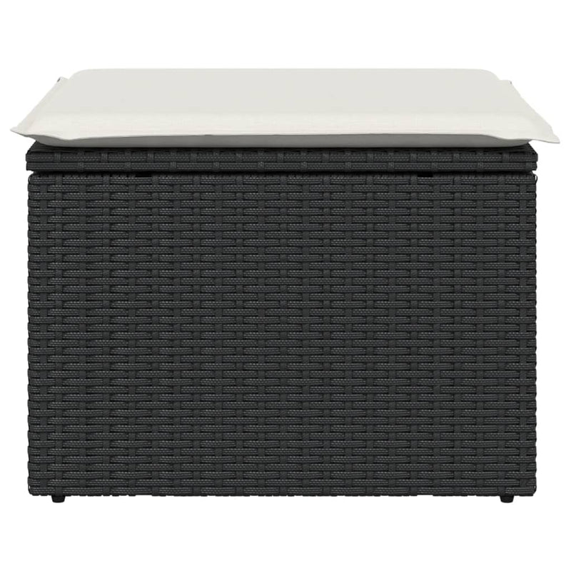 vidaXL Garden Stool with Cushion Black 55x55x37 cm Poly Rattan