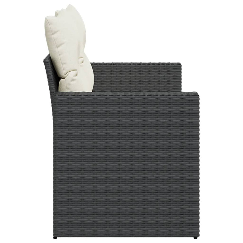 vidaXL Garden Sofa with Cushions 2-Seater Black Poly Rattan