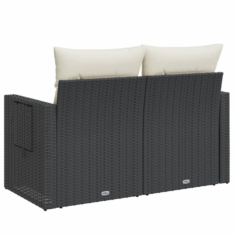 vidaXL Garden Sofa with Cushions 2-Seater Black Poly Rattan
