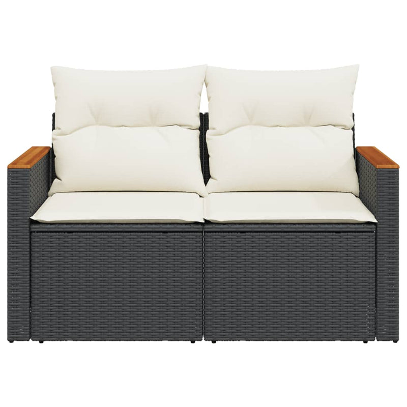vidaXL Garden Sofa with Cushions 2-Seater Black Poly Rattan