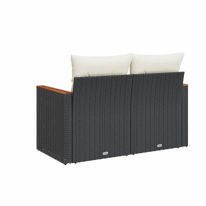 vidaXL Garden Sofa with Cushions 2-Seater Black Poly Rattan