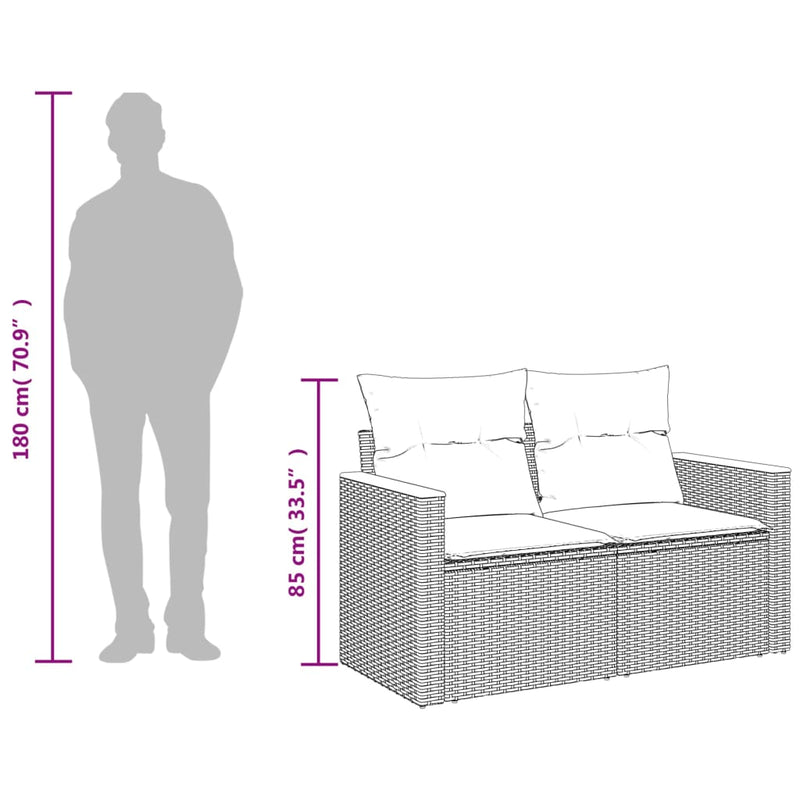 vidaXL Garden Sofa with Cushions 2-Seater Black Poly Rattan