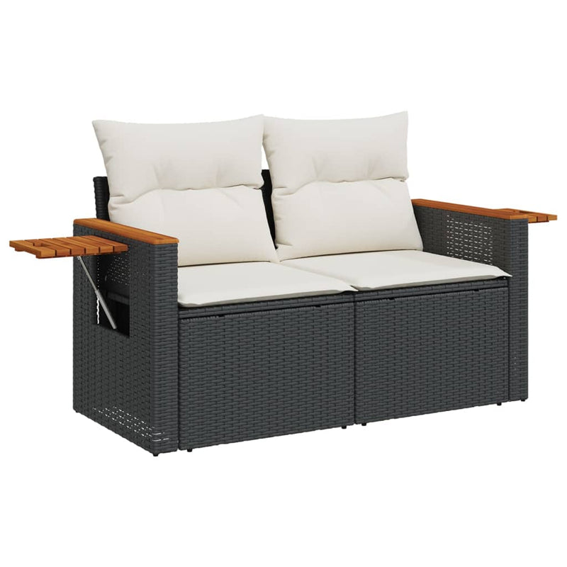 vidaXL Garden Sofa with Cushions 2-Seater Black Poly Rattan