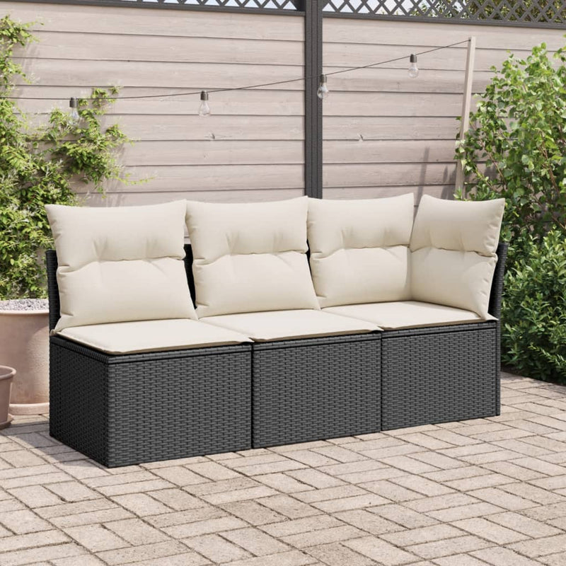 vidaXL Garden Chair Armless with Cushions Black Poly Rattan