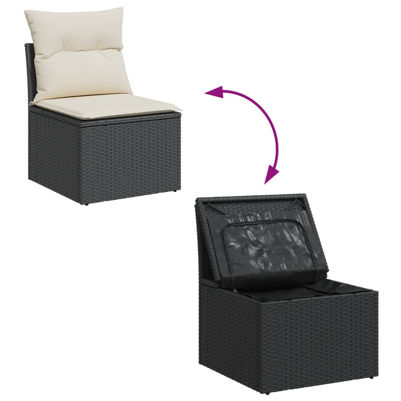 Garden Chair Armless with Cushions Black Poly Rattan