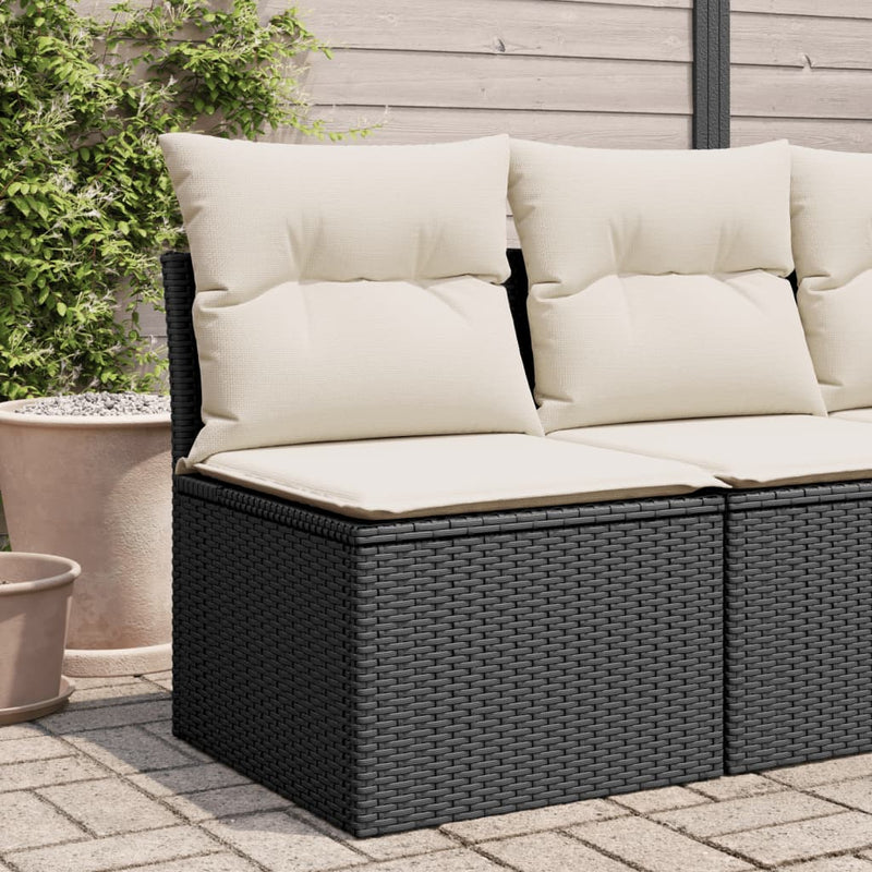 vidaXL Garden Chair Armless with Cushions Black Poly Rattan