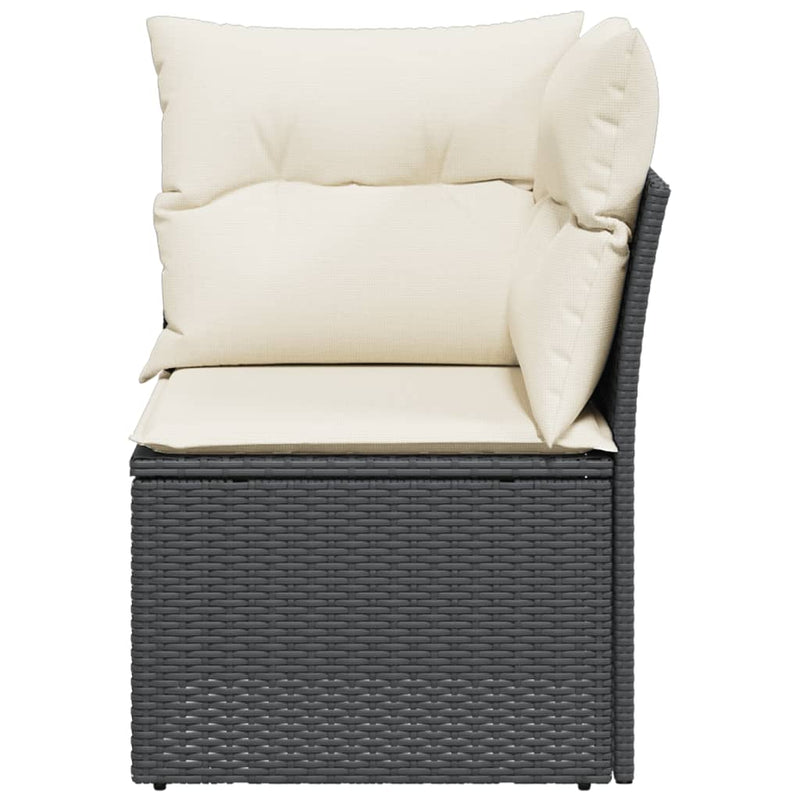 vidaXL Garden Sofa Corner with Cushions Black Poly Rattan