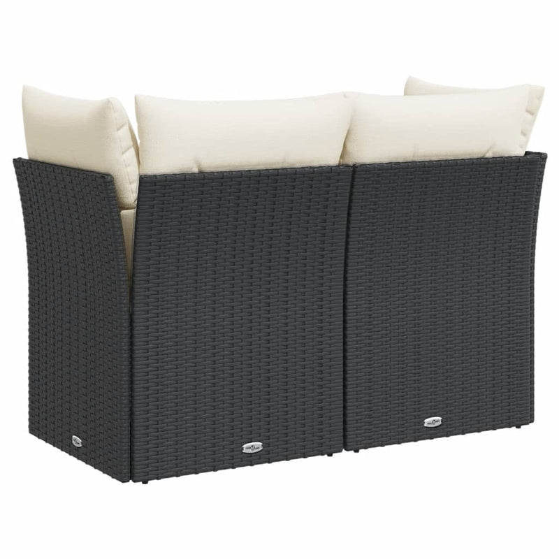 vidaXL Garden Sofa with Cushions 2-Seater Black Poly Rattan