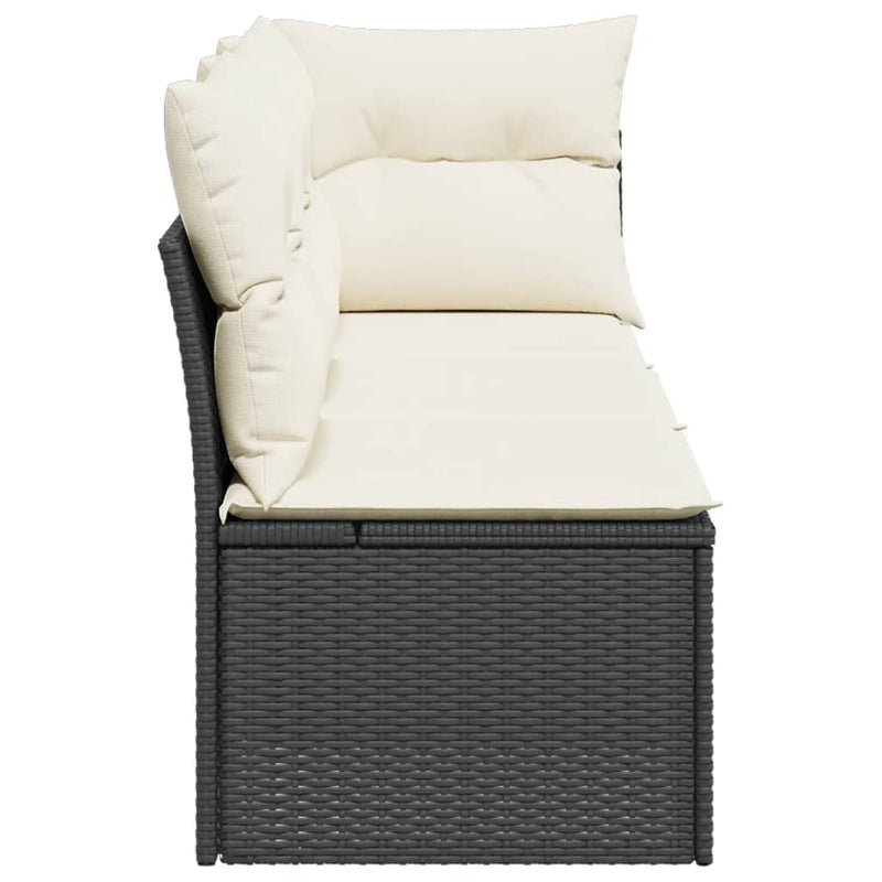 vidaXL Garden Sofa with Cushions 3-Seater Black Poly Rattan