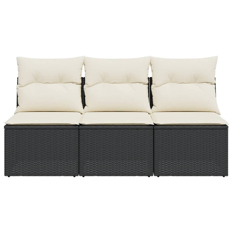 vidaXL Garden Sofa with Cushions 3-Seater Black Poly Rattan