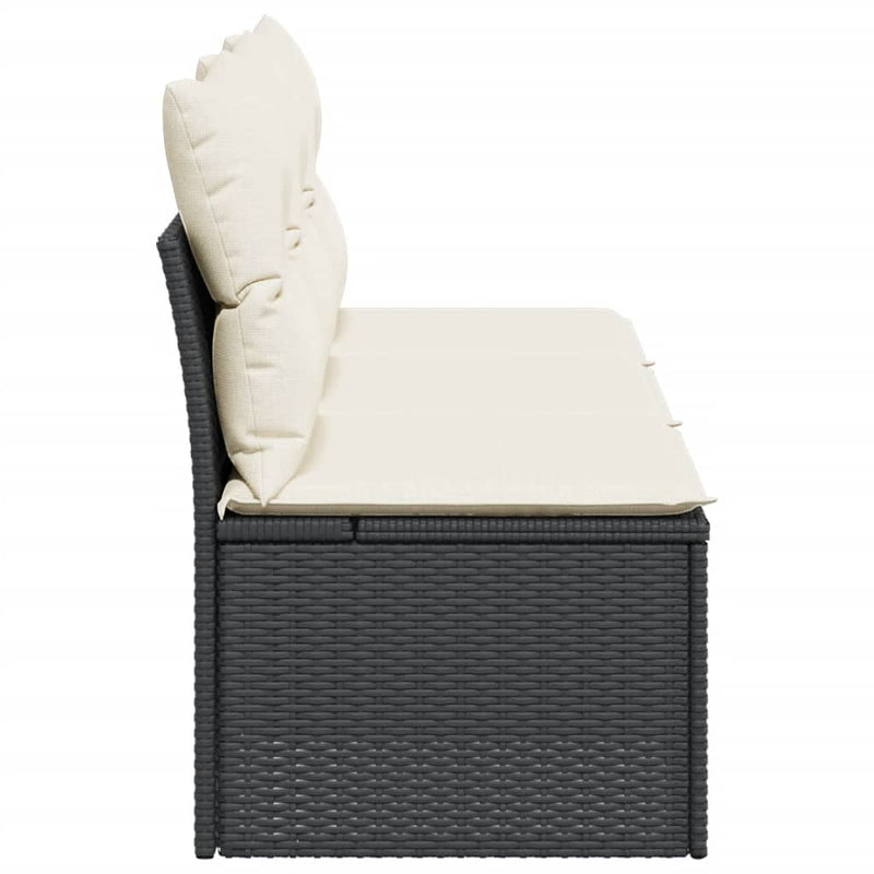 vidaXL Garden Sofa with Cushions 3-Seater Black Poly Rattan