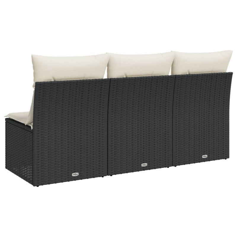 vidaXL Garden Sofa with Cushions 3-Seater Black Poly Rattan