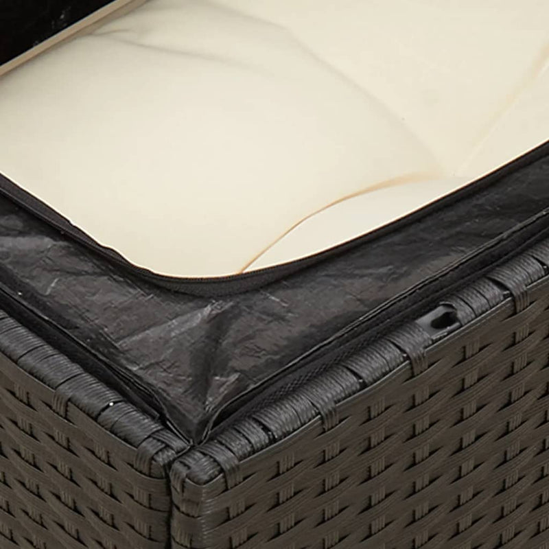 vidaXL Garden Sofa with Cushions 3-Seater Black Poly Rattan