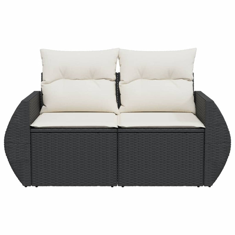 vidaXL Garden Sofa with Cushions 2-Seater Black Poly Rattan