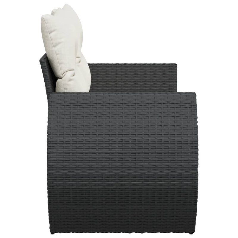 vidaXL Garden Sofa with Cushions 2-Seater Black Poly Rattan