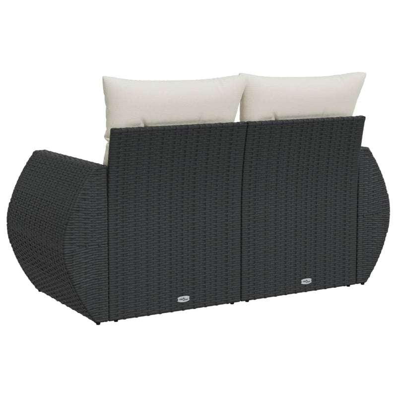 vidaXL Garden Sofa with Cushions 2-Seater Black Poly Rattan