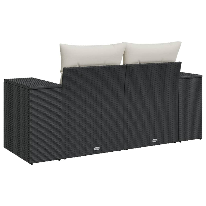 vidaXL Garden Sofa with Cushions 2-Seater Black Poly Rattan