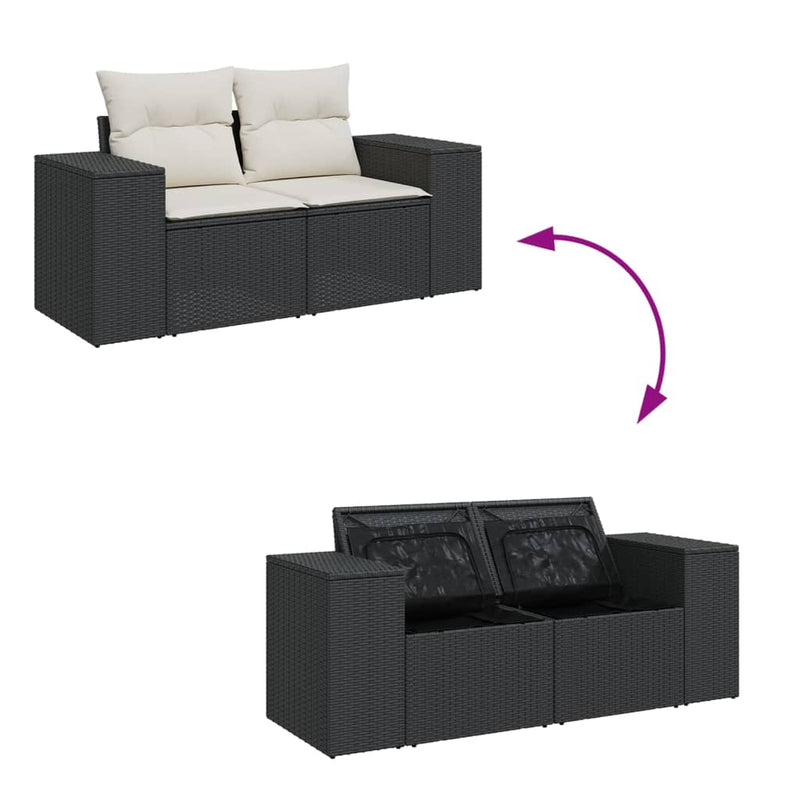 vidaXL Garden Sofa with Cushions 2-Seater Black Poly Rattan