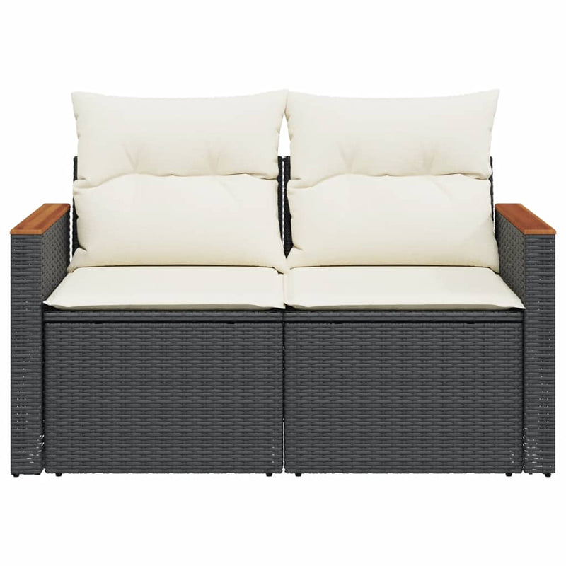 vidaXL Garden Sofa with Cushions 2-Seater Black Poly Rattan