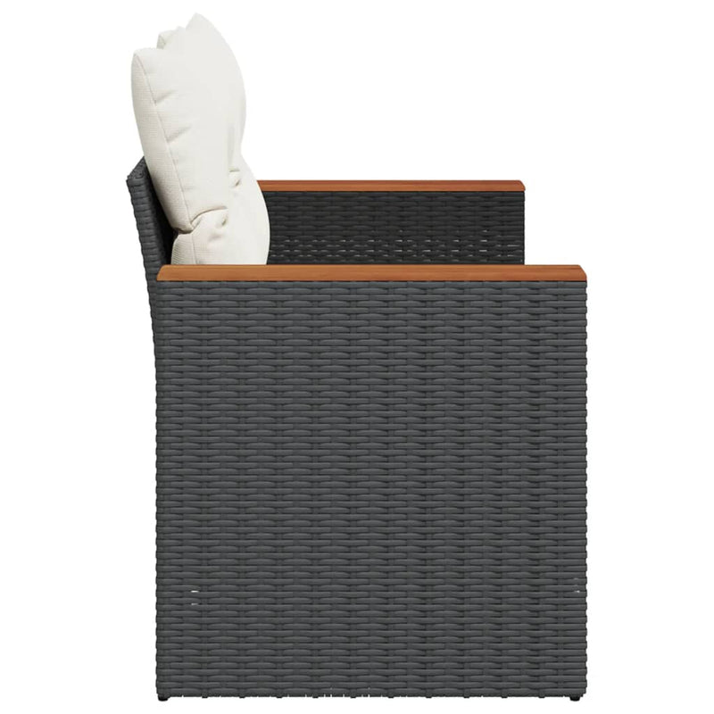 vidaXL Garden Sofa with Cushions 2-Seater Black Poly Rattan