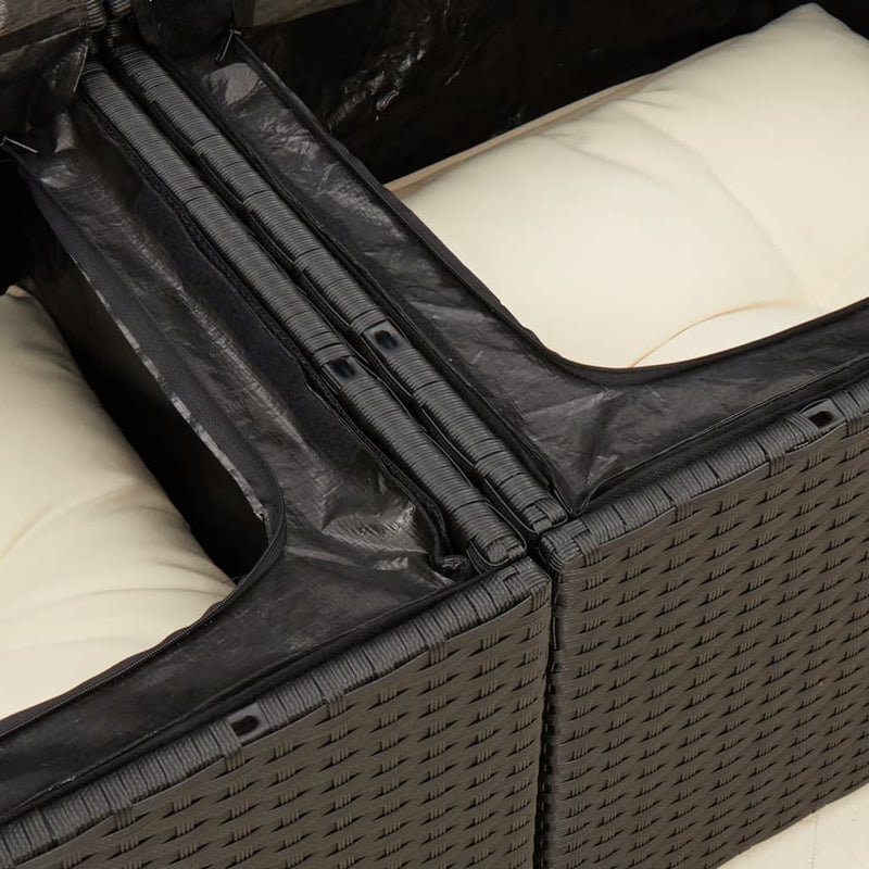 vidaXL Garden Sofa with Cushions 2-Seater Black Poly Rattan