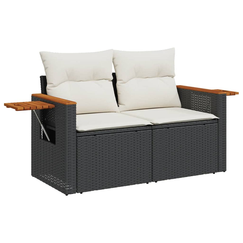 vidaXL Garden Sofa with Cushions 2-Seater Black Poly Rattan