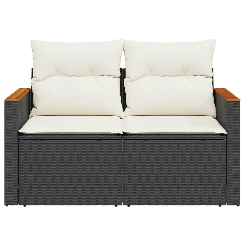 vidaXL Garden Sofa with Cushions 2-Seater Black Poly Rattan