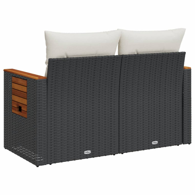 vidaXL Garden Sofa with Cushions 2-Seater Black Poly Rattan