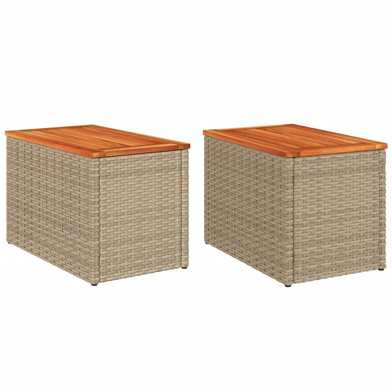 vidaXL Garden Side Tables 2 pcs Beige 55x34x37cm Poly Rattan Solid Wood