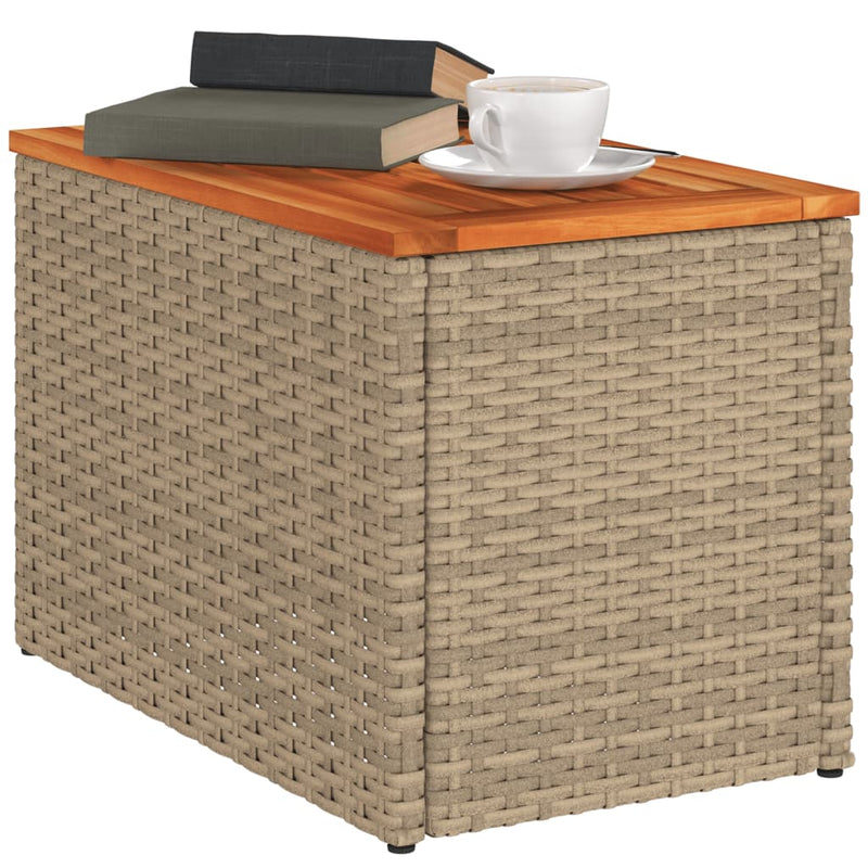 vidaXL Garden Side Tables 2 pcs Beige 55x34x37cm Poly Rattan Solid Wood