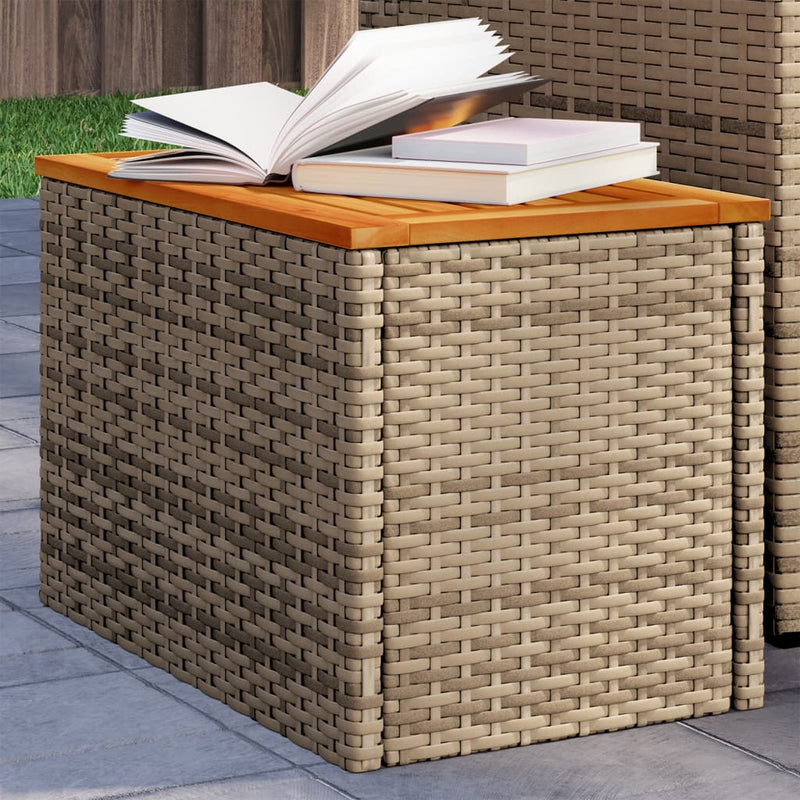vidaXL Garden Side Tables 2 pcs Beige 55x34x37cm Poly Rattan Solid Wood