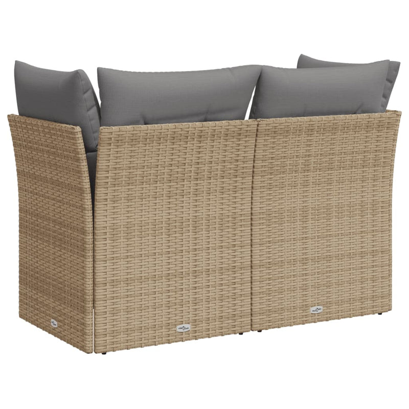 vidaXL Garden Sofa with Cushions 2-Seater Beige Poly Rattan