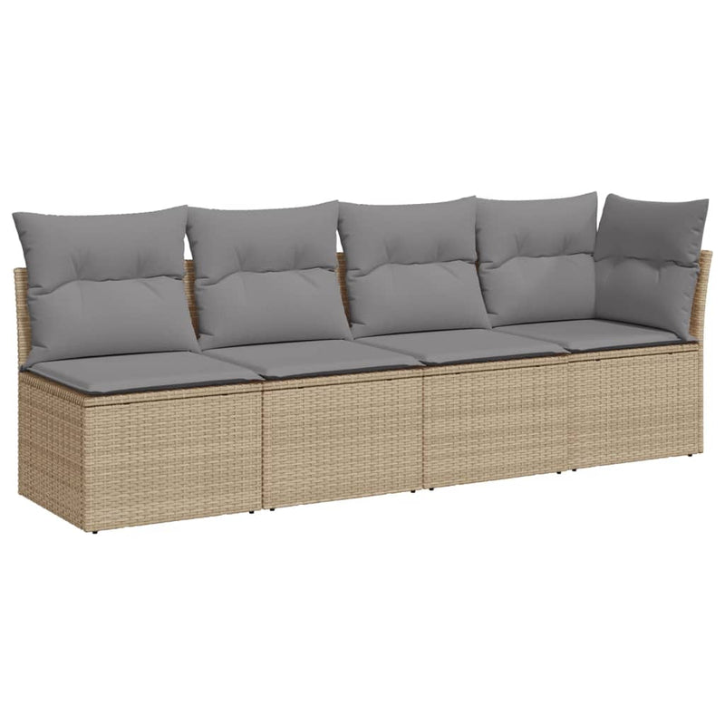 Garden Sofa with Cushions 4-Seater Beige Poly Rattan