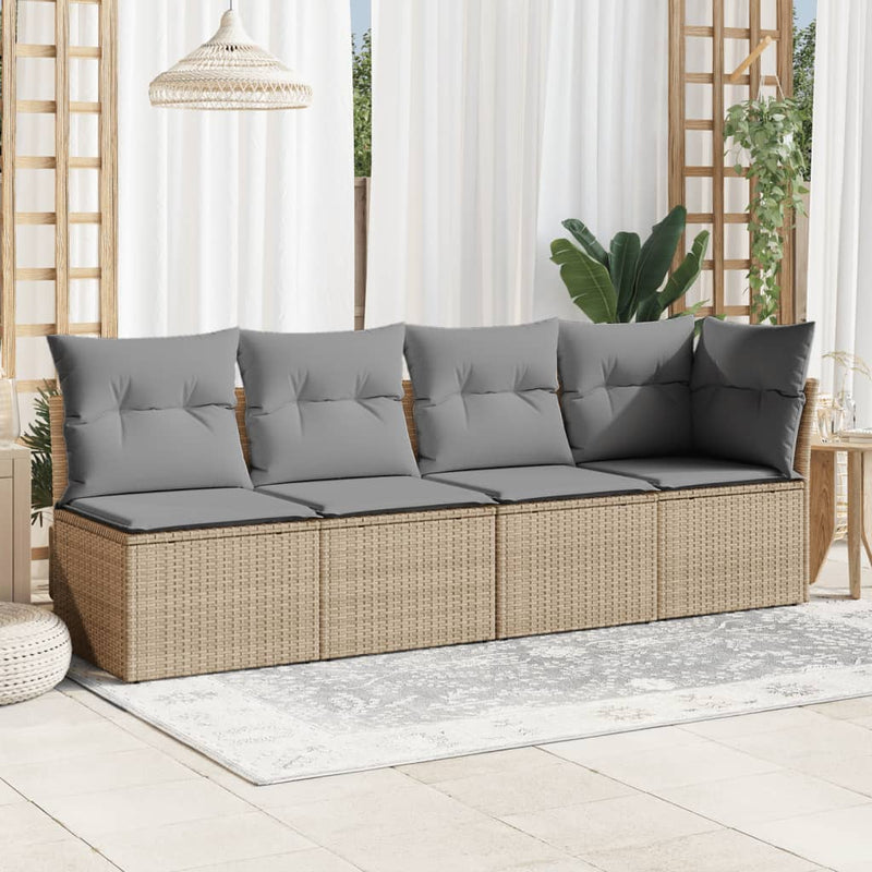 Garden Sofa with Cushions 4-Seater Beige Poly Rattan