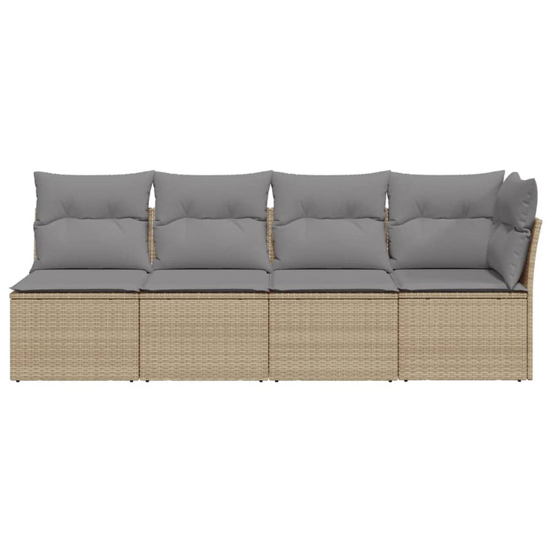 Garden Sofa with Cushions 4-Seater Beige Poly Rattan