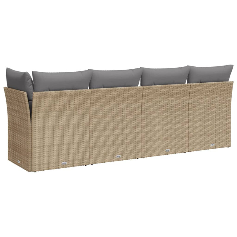 Garden Sofa with Cushions 4-Seater Beige Poly Rattan