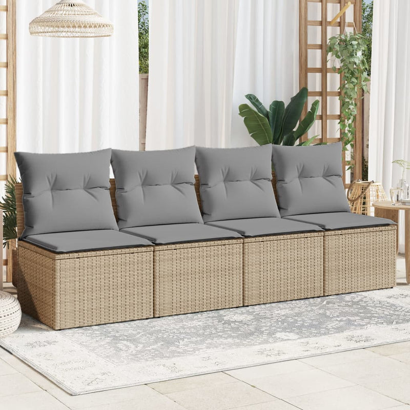 vidaXL Garden Sofa with Cushions 4-Seater Beige Poly Rattan