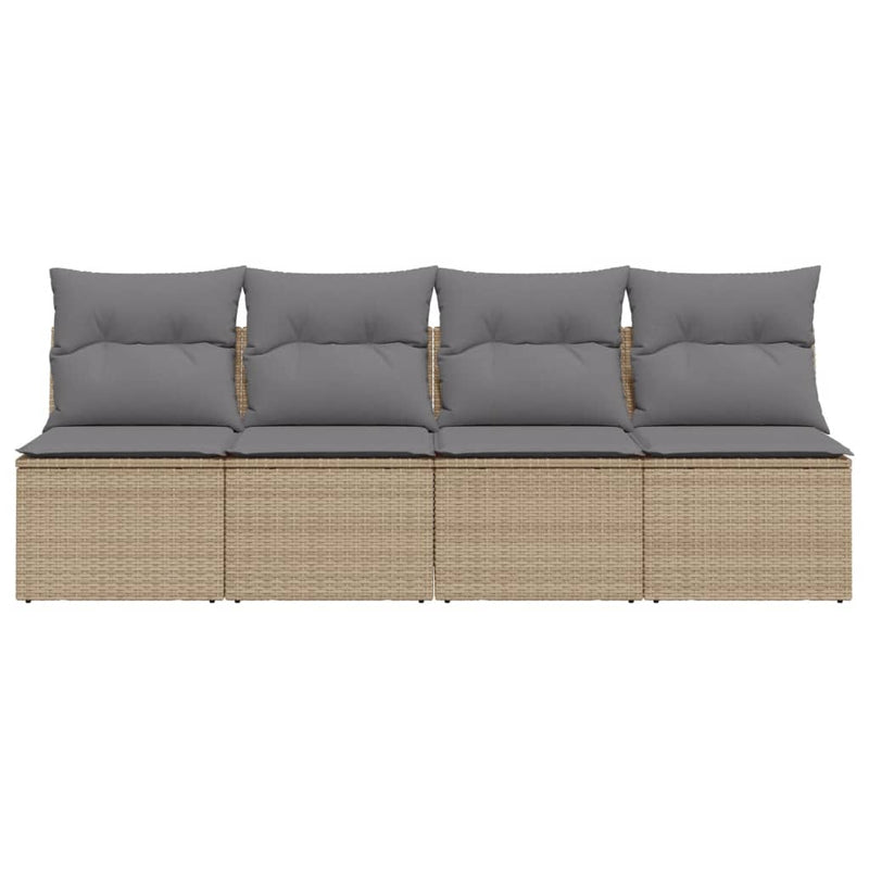 vidaXL Garden Sofa with Cushions 4-Seater Beige Poly Rattan
