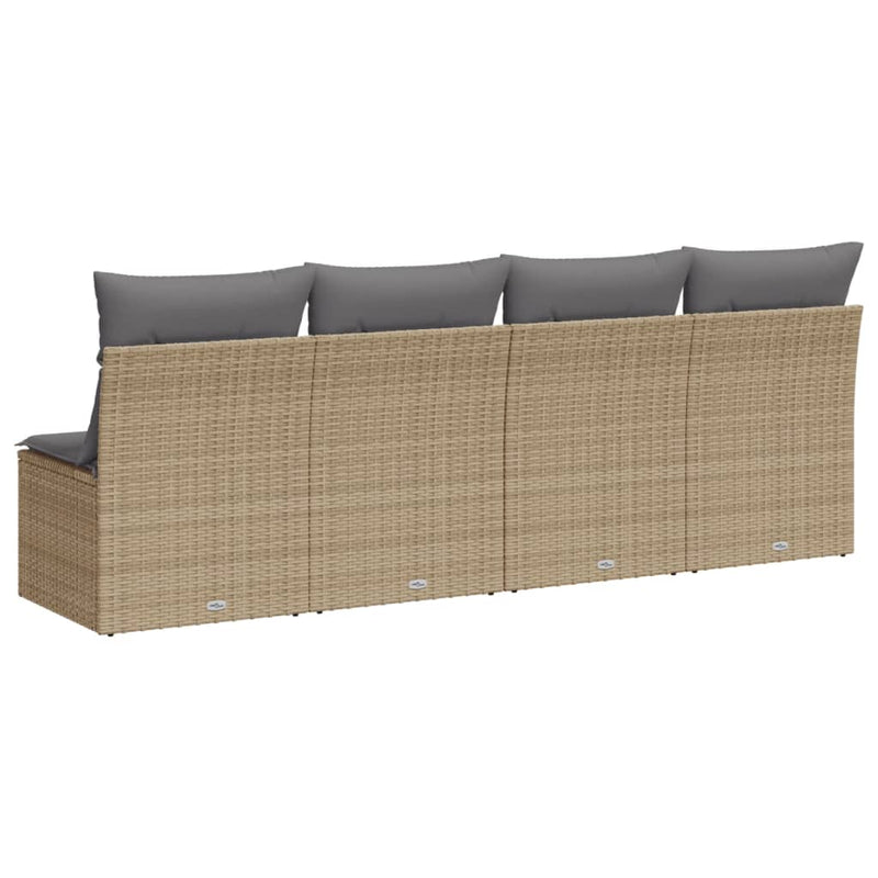 vidaXL Garden Sofa with Cushions 4-Seater Beige Poly Rattan