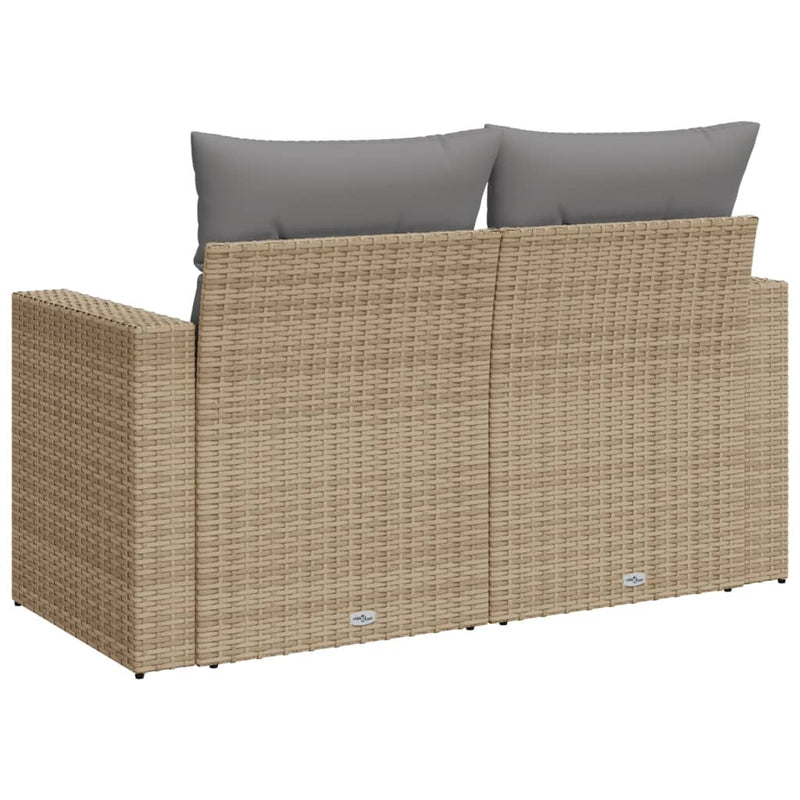 vidaXL Garden Sofa with Cushions 2-Seater Beige Poly Rattan