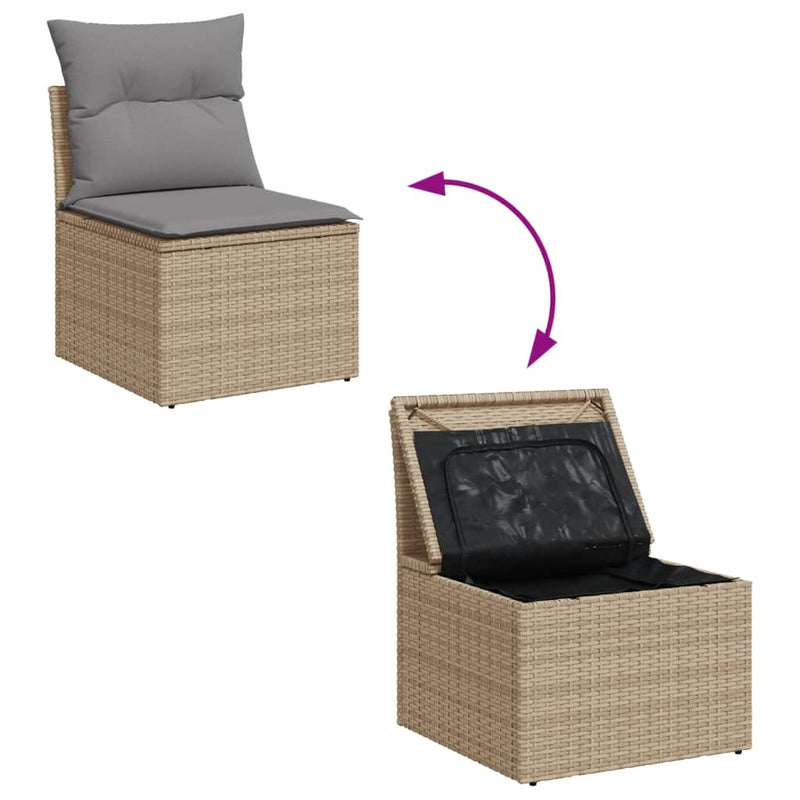 vidaXL Garden Chair Armless with Cushions Beige Poly Rattan