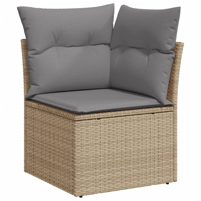 Garden Sofa Corner with Cushions Beige Poly Rattan