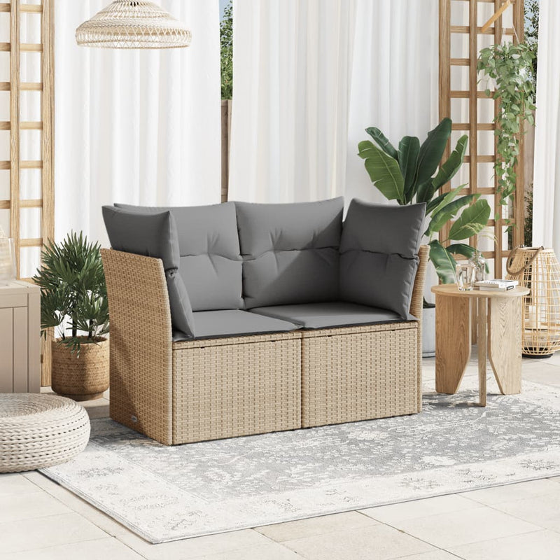 vidaXL Garden Sofa with Cushions 2-Seater Beige Poly Rattan