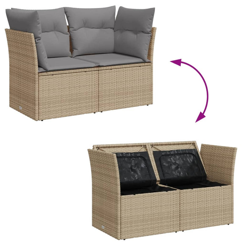 vidaXL Garden Sofa with Cushions 2-Seater Beige Poly Rattan