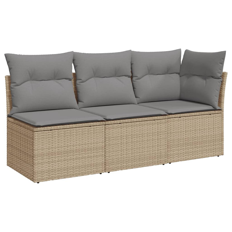 vidaXL Garden Sofa with Cushions 3-Seater Beige Poly Rattan