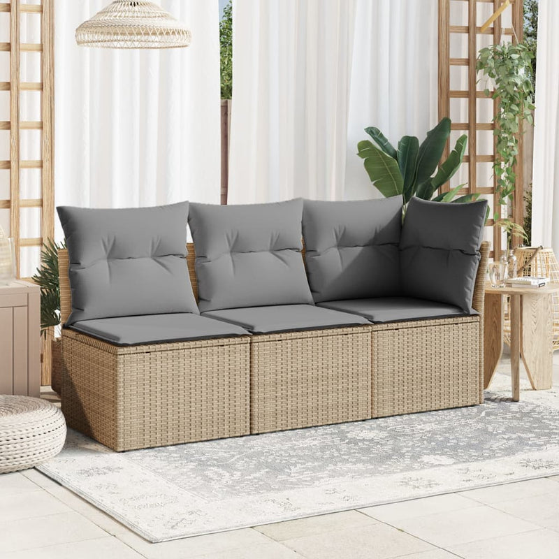 Garden Sofa with Cushions 3-Seater Beige Poly Rattan