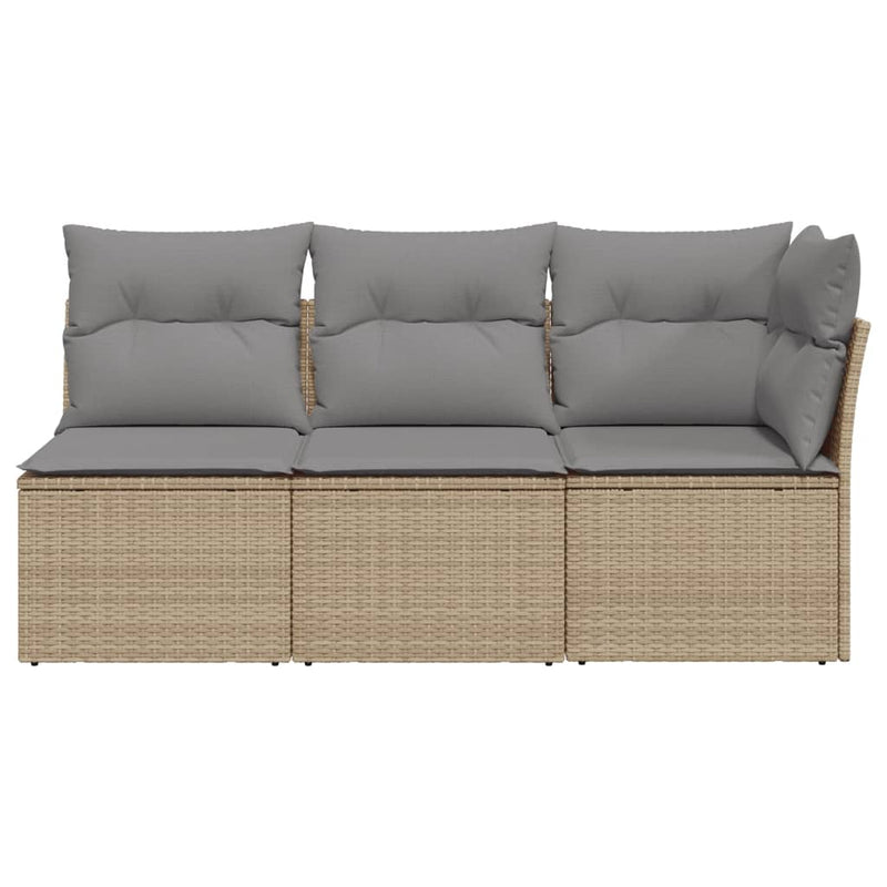 vidaXL Garden Sofa with Cushions 3-Seater Beige Poly Rattan