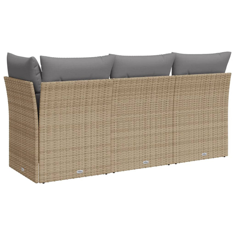 Garden Sofa with Cushions 3-Seater Beige Poly Rattan