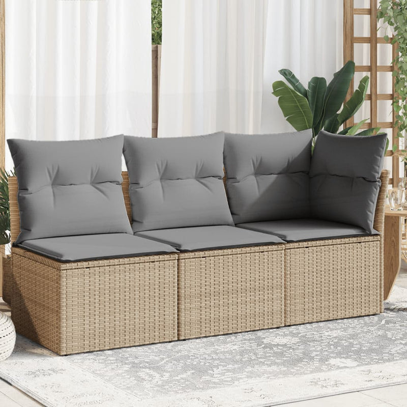 Garden Sofa with Cushions 3-Seater Beige Poly Rattan