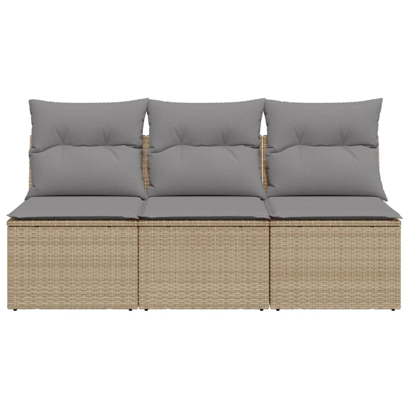 vidaXL Garden Sofa with Cushions 3-Seater Beige Poly Rattan